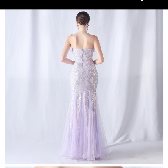 Purple, Geometric Print, Ostrich, Contrast Sequined Mermaid Maxi G… - Picture 4 of 15